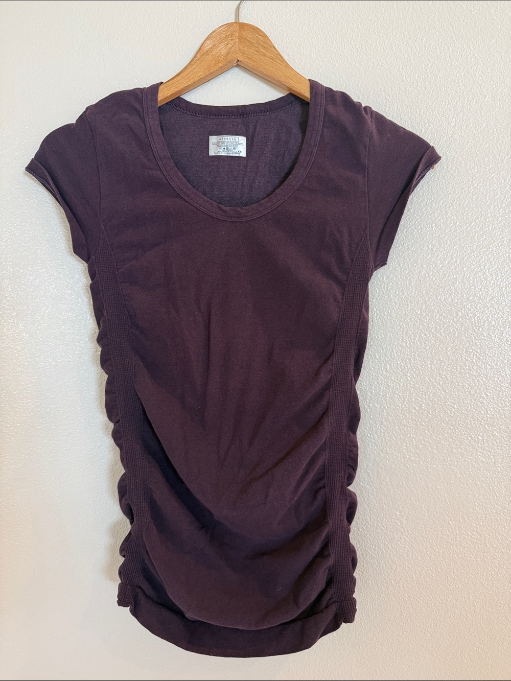 Athleta Ruched Scoop Short Sleeve Tee - Deep Plum